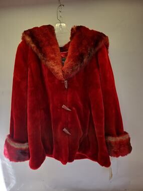 Terry Lewis Classic Luxuries Faux Fur Red Hooded 1X Woman's Coat